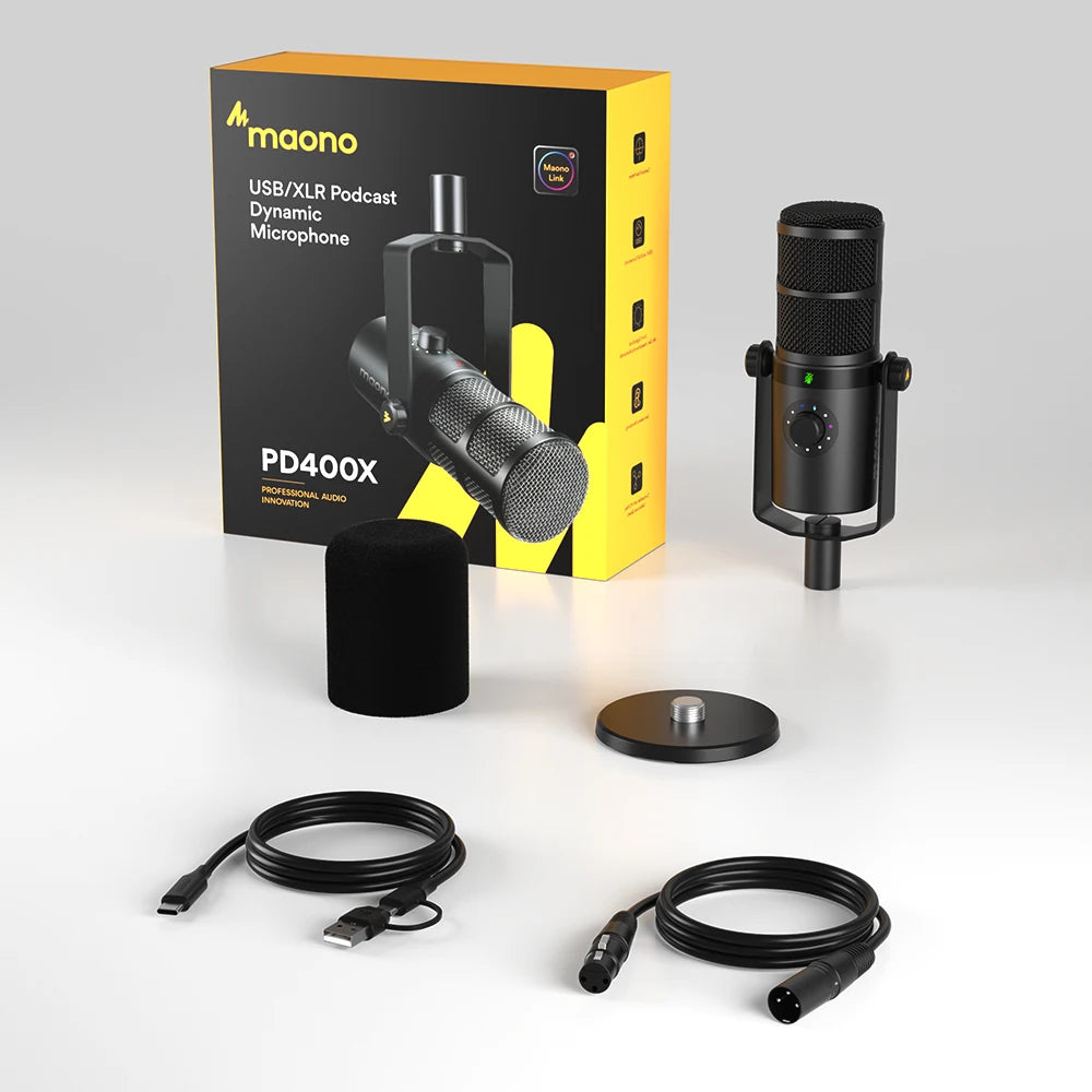 USB/XLR Dynamic Microphone All Metal With One-Touch Mute Headphone Jack And Volume Control For Podcasting Streaming PD400X