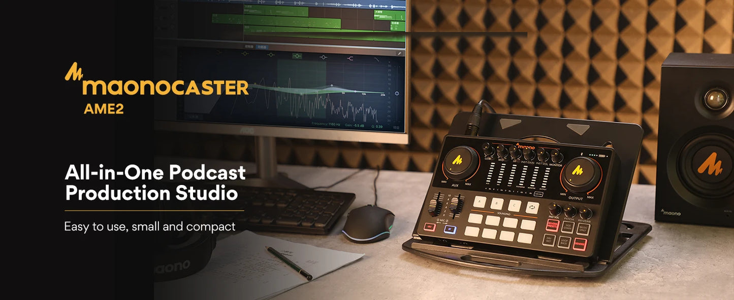 AME2 Audio Interface Sound Card DJ Mixer All in One Portable Podcast Studio for Recording,Live Streaming,Youtube,Guitar,PC