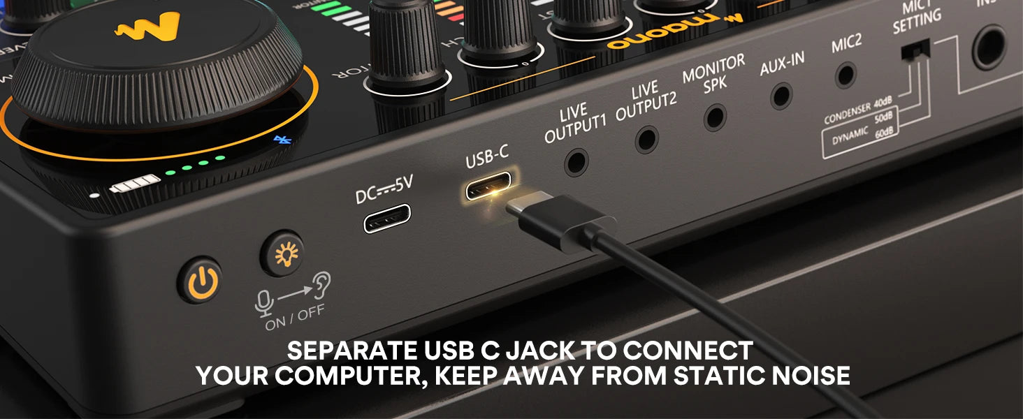 AME2 Audio Interface Sound Card DJ Mixer All in One Portable Podcast Studio for Recording,Live Streaming,Youtube,Guitar,PC