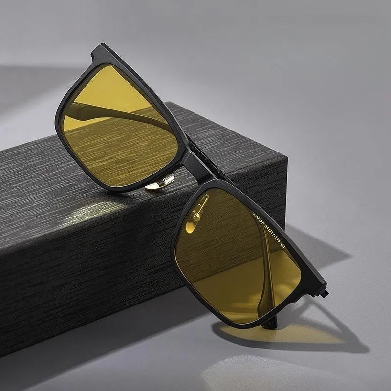 Fashion Polarized  Clip On Glasses TR90 Pure Titanium Retro Square Optical Prescription Eyeglasses Frame Men