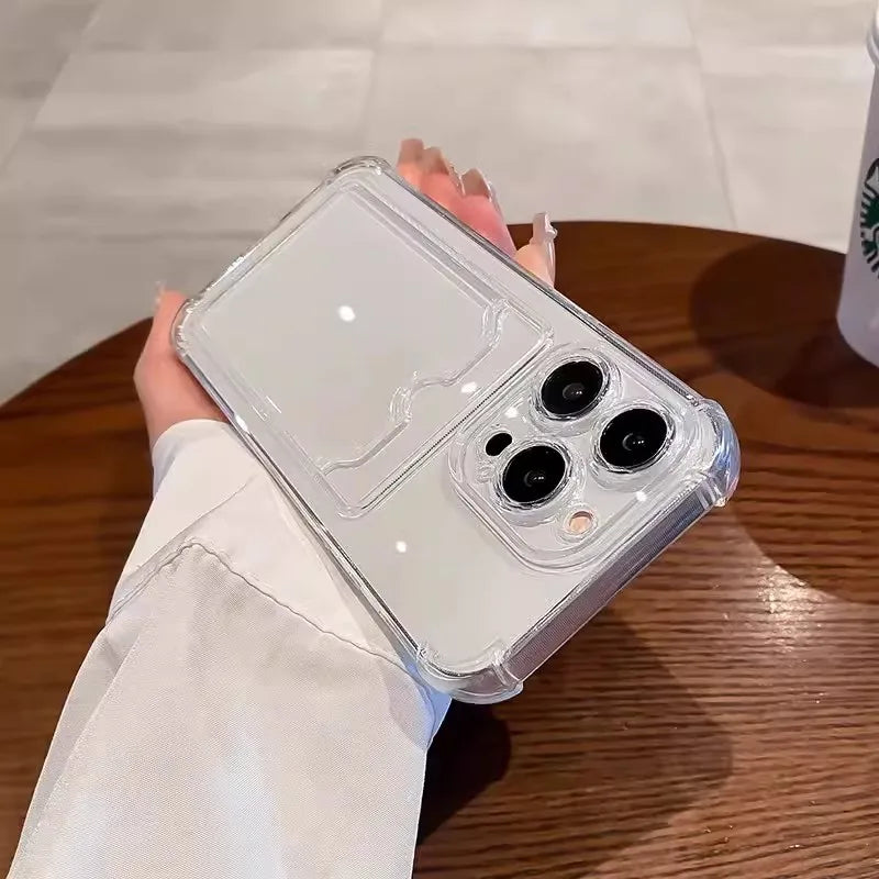 Phone Case For iPhone 17 16 15 14 16E Transparent Card Slot Bag Holder Shockproof Wallet Cover