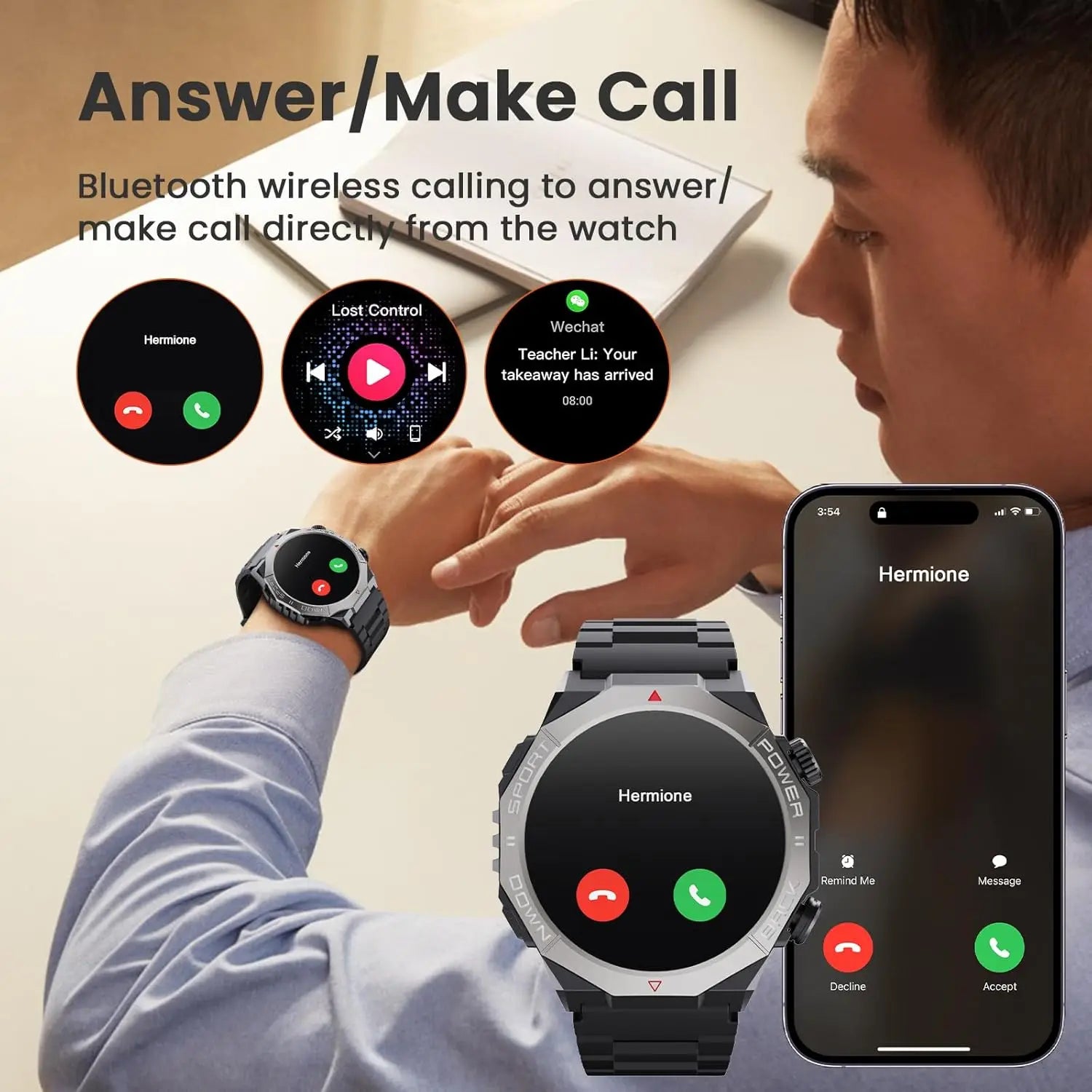 Smart Watch for Men Heart Rate Sleep Bluetooth Sport Smart Bracelet 1.39 Inch 360*360 HD Screen Outdoors Smartwatch