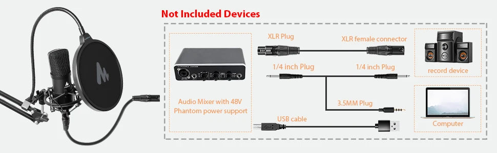 XLR Condenser Microphone Professional Studio Cardioid Microphone Kit Podcast Streaming Mic for Broadcast YouTube Recording