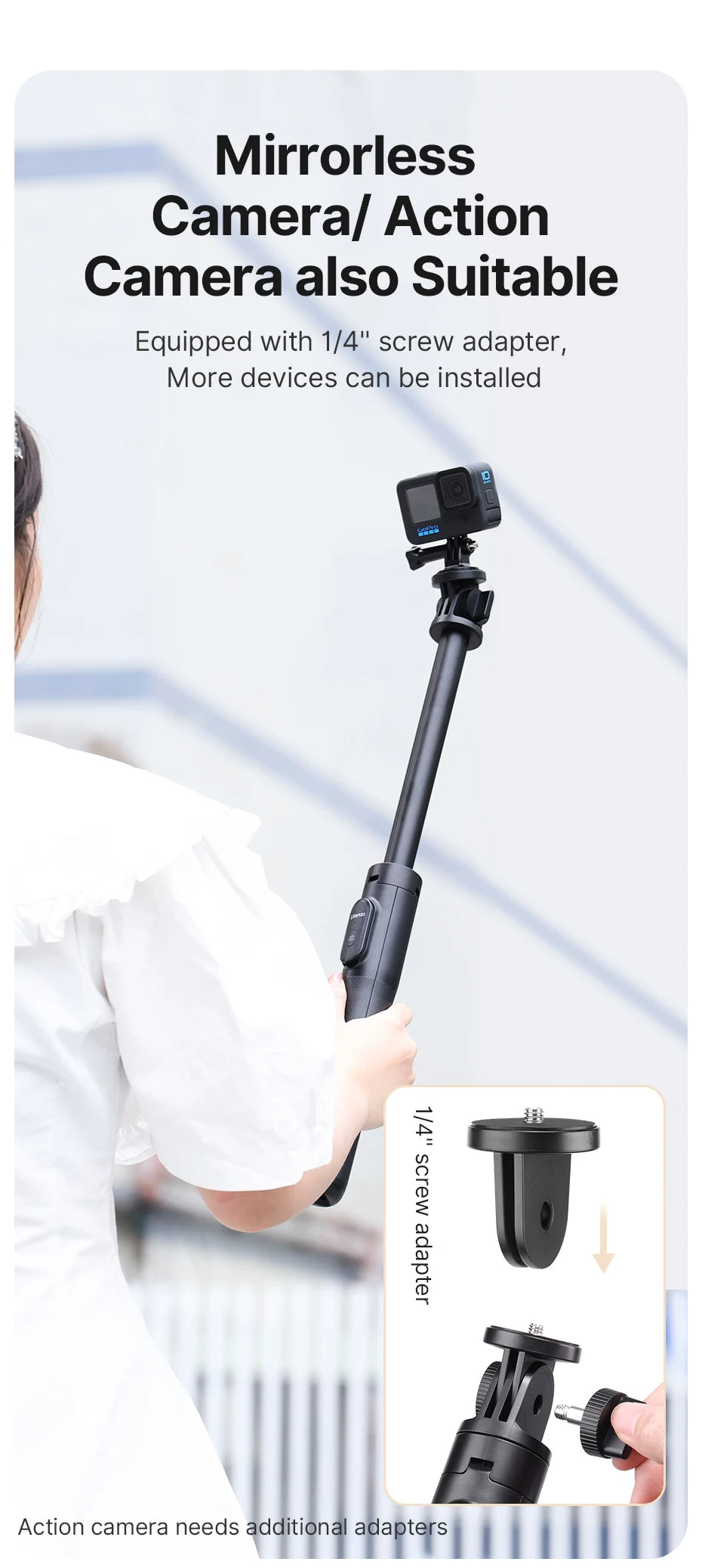 1.5m Bluetooth Wireless Selfie Stick Tripod Monopod for Smartphone GoPro Hero 12 11 10 9 8 insta360 X3 DSLR Camera