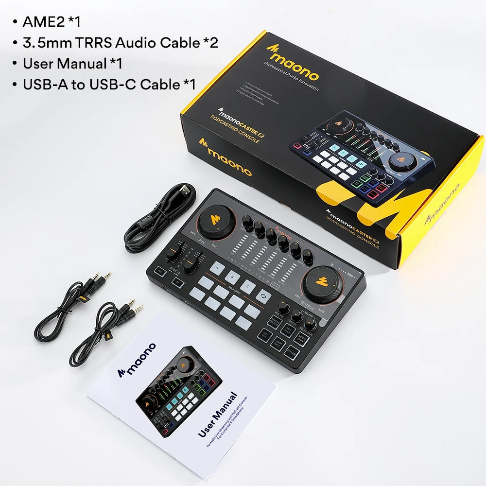 AME2 Audio Interface Sound Card DJ Mixer All in One Portable Podcast Studio for Recording,Live Streaming,Youtube,Guitar,PC