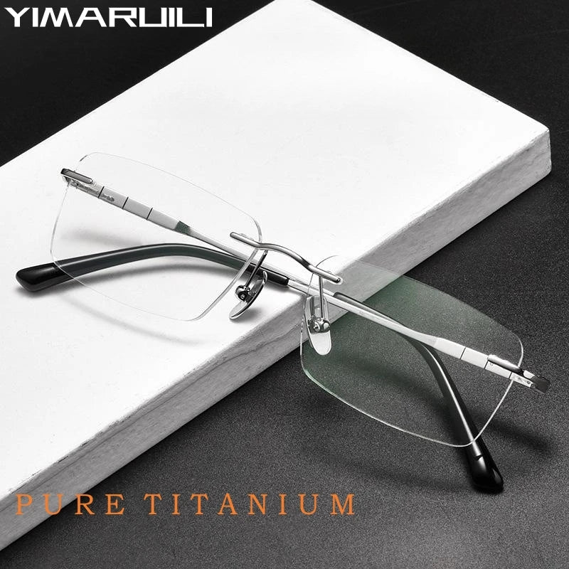 Ultra-light Luxury Pure Titanium Eyewear Retro Fashion Optical Prescription Men's Rimless Glasses Frame