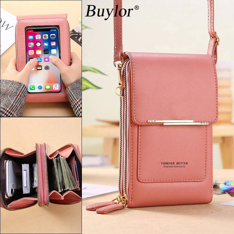 Trend Handbags Soft Leather Wallets Touch Screen Cell Phone Purse Fashion Crossbody Shoulder Bags