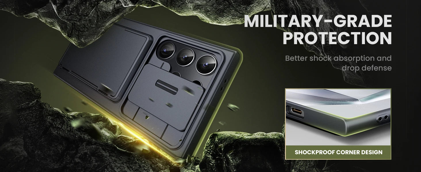 For Samsung Galaxy S24 Ultra Wallet Case With Card Holder Stand Sliding Camera Cover RFID Blocking Rugged Shockproof Protection