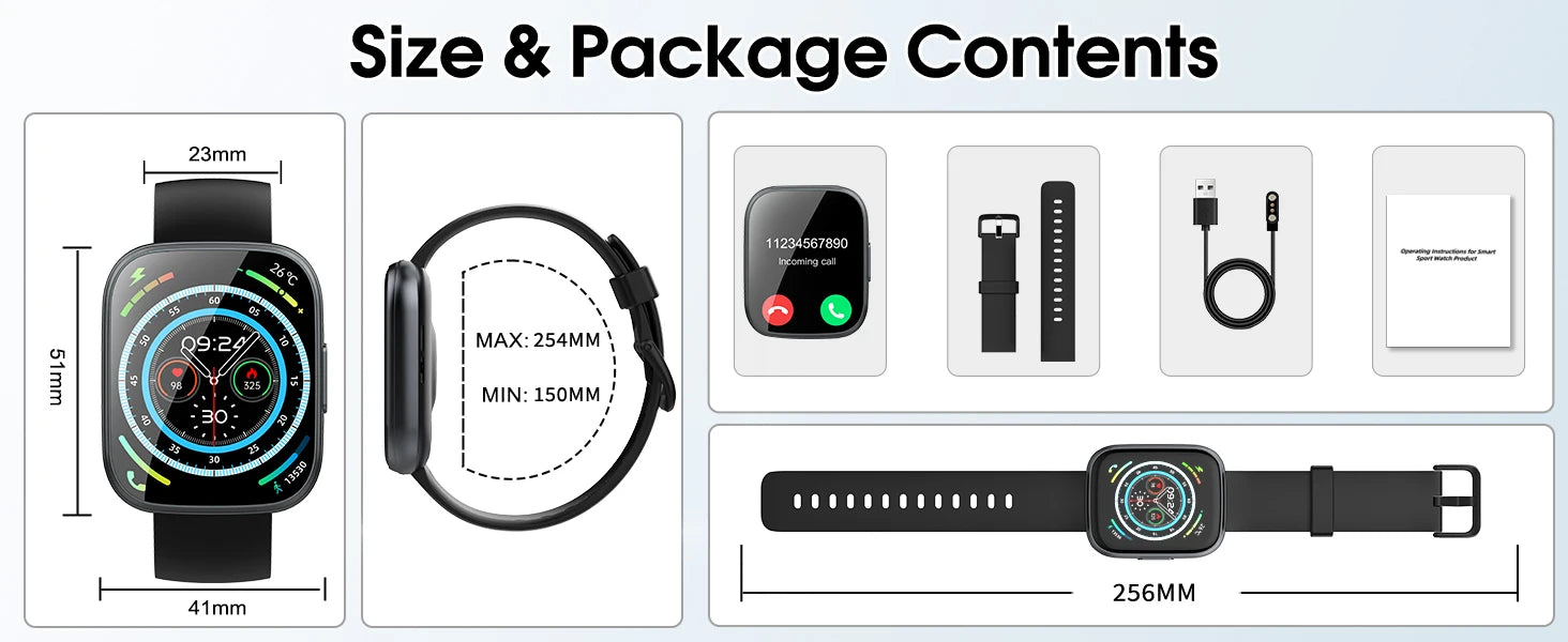 1.95'' Multifunctional Smart Watch Fitness Sports Bracelet Sleep Monitor IP68 Waterproof T80 Smartwatch