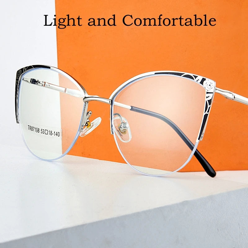 New Ultra-light Fashion Blue Light Blocking Eyewear Retro Cat Eye Optical Prescription Half-frame Glasses Women 87198