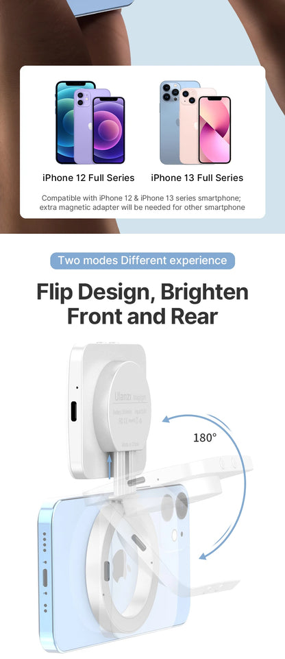 Smartphone Magsafe Selfie Flip Light for iPhone 2700-8000K Adjustable Livestream Video Light