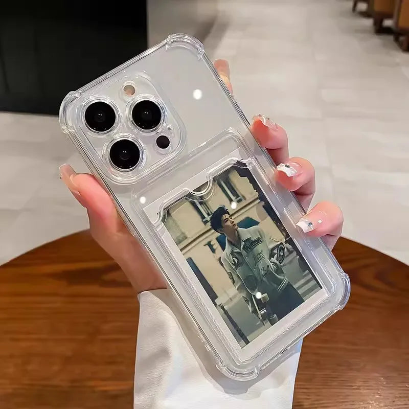 Phone Case For iPhone 17 16 15 14 16E Transparent Card Slot Bag Holder Shockproof Wallet Cover