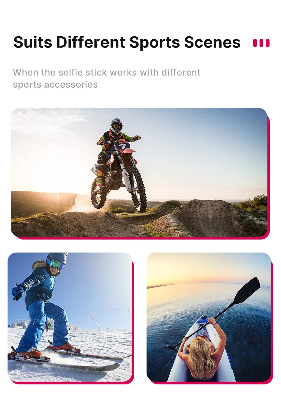 Action Camera Extendable Selfie Stick Pole 1/4'' Screw Lightweight for GoPro Hero 12 11 10 9 8 7 insta360 X3