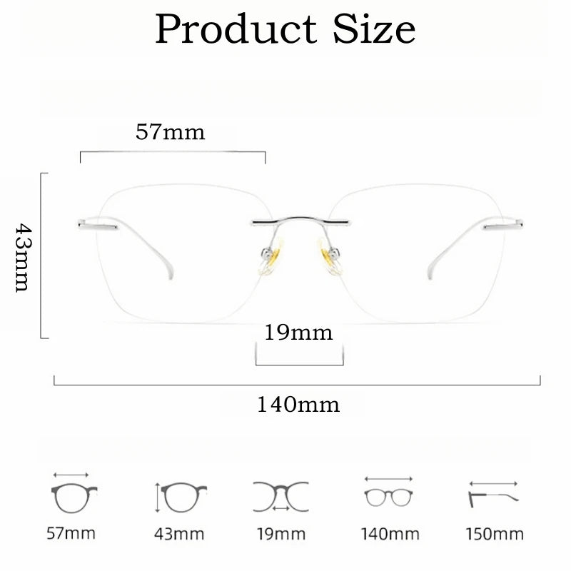 Fashion Ultra-light Decorative Eyewear Women Pure Titanium Retro Square Optical Prescription Rimless Glasses Men 8978