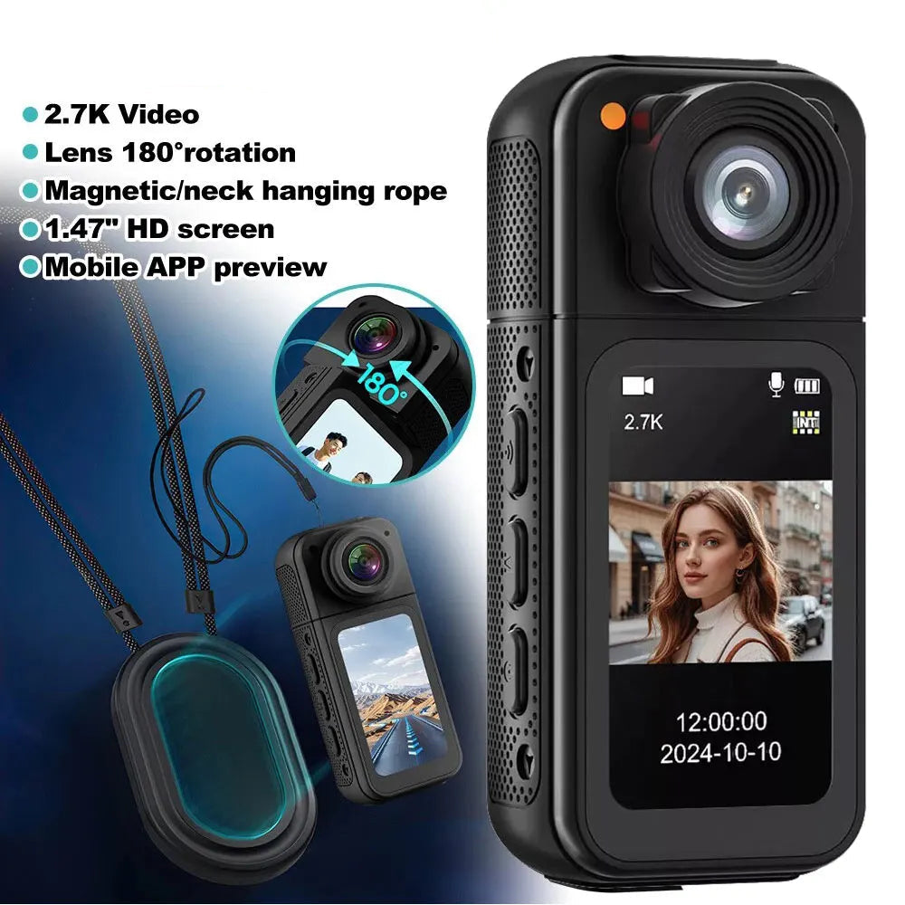 Thumb Action Camera Mini 2.7K Sport Cameras Pocket Cam Instant 180°Angle WIFI Moto Recorder megnetic Attraction Bracket Camera