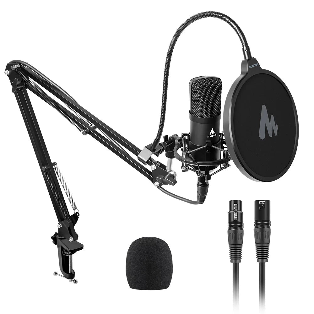 XLR Condenser Microphone Professional Studio Cardioid Microphone Kit Podcast Streaming Mic for Broadcast YouTube Recording