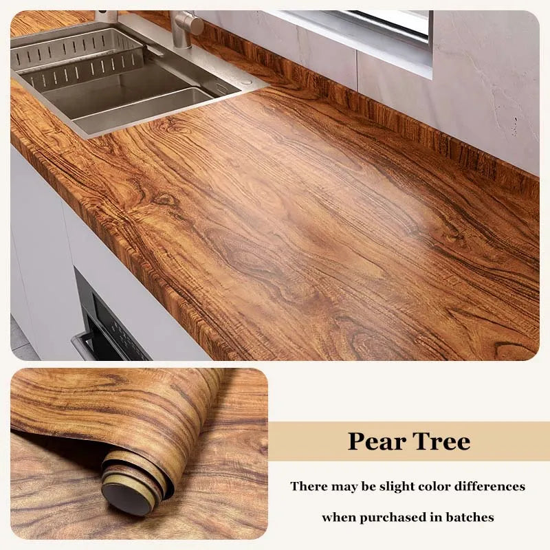 Wood Grain Cabinet Self-adhesive Wall Stickers Flame Retardant Waterproof Renovation Kitchen Anti-smoke Protective Film