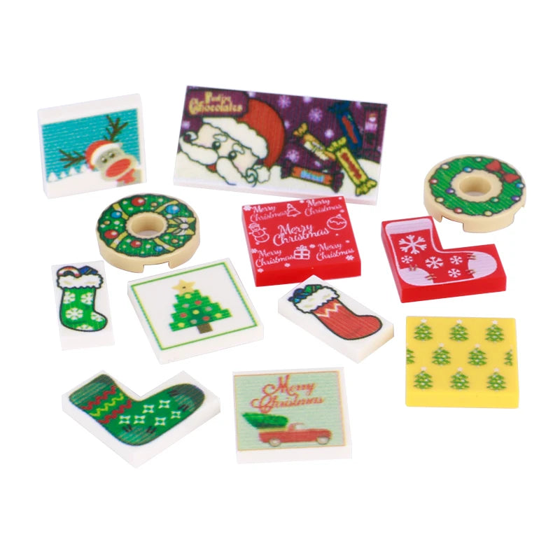 Christmas Village House Building Blocks Sleigh Reindeer Tree Present Car Wreath Fireplace Gingerbread Man Bricks Toys  Gift