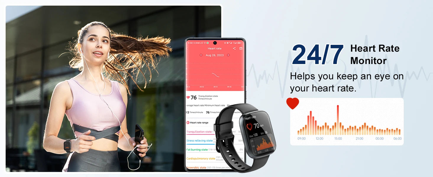 1.95'' Multifunctional Smart Watch Fitness Sports Bracelet Sleep Monitor IP68 Waterproof T80 Smartwatch