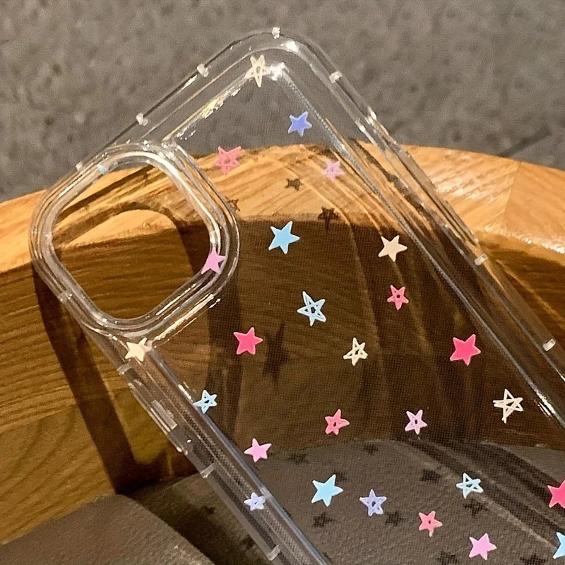 Colorful Star Clear Soft Phone Case For iPhone 17 14 15 16 Pro Max Air 16E Anti-Fall Protection Cover