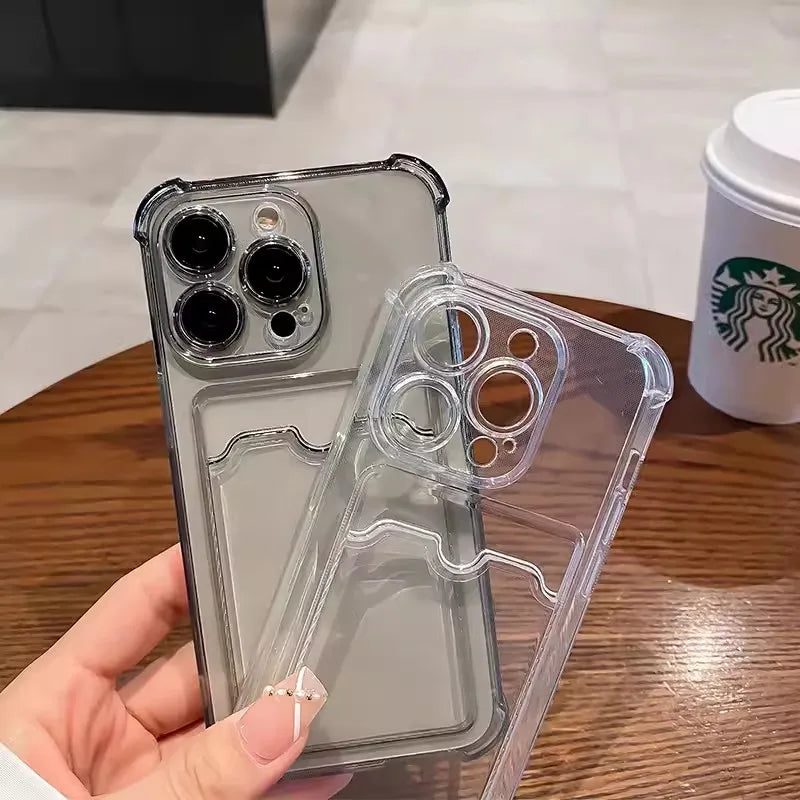 Phone Case For iPhone 17 16 15 14 16E Transparent Card Slot Bag Holder Shockproof Wallet Cover