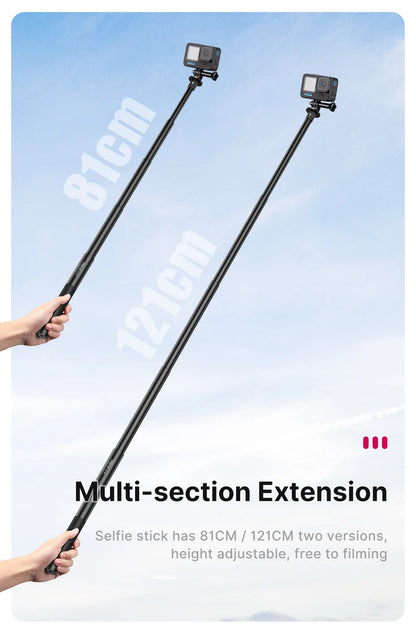 Action Camera Extendable Selfie Stick Pole 1/4'' Screw Lightweight for GoPro Hero 12 11 10 9 8 7 insta360 X3