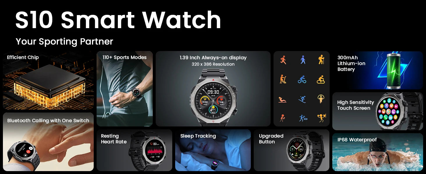 Smart Watch for Men Heart Rate Sleep Bluetooth Sport Smart Bracelet 1.39 Inch 360*360 HD Screen Outdoors Smartwatch