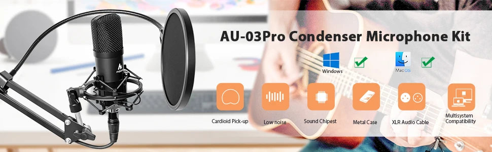 XLR Condenser Microphone Professional Studio Cardioid Microphone Kit Podcast Streaming Mic for Broadcast YouTube Recording