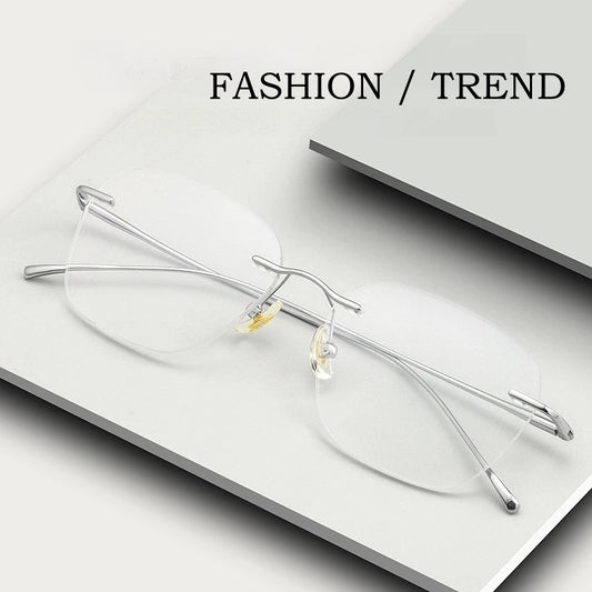 Fashion Ultra-light Decorative Eyewear Women Pure Titanium Retro Square Optical Prescription Rimless Glasses Men 8978