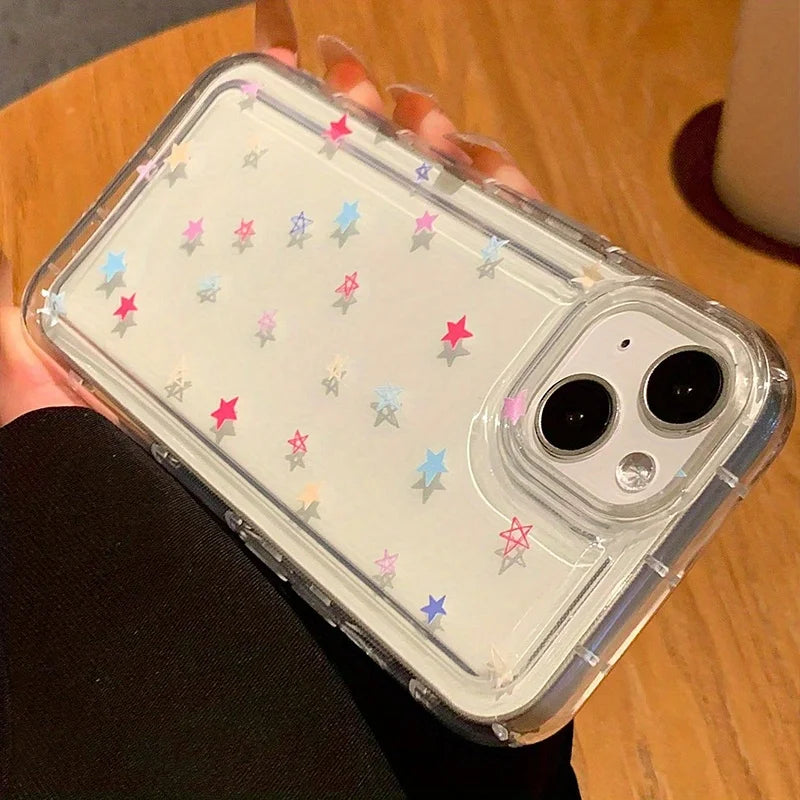 Colorful Star Clear Soft Phone Case For iPhone 17 14 15 16 Pro Max Air 16E Anti-Fall Protection Cover