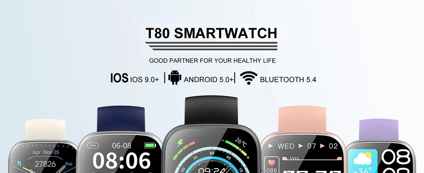 1.95'' Multifunctional Smart Watch Fitness Sports Bracelet Sleep Monitor IP68 Waterproof T80 Smartwatch