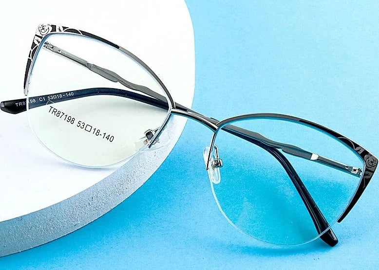 New Ultra-light Fashion Blue Light Blocking Eyewear Retro Cat Eye Optical Prescription Half-frame Glasses Women 87198