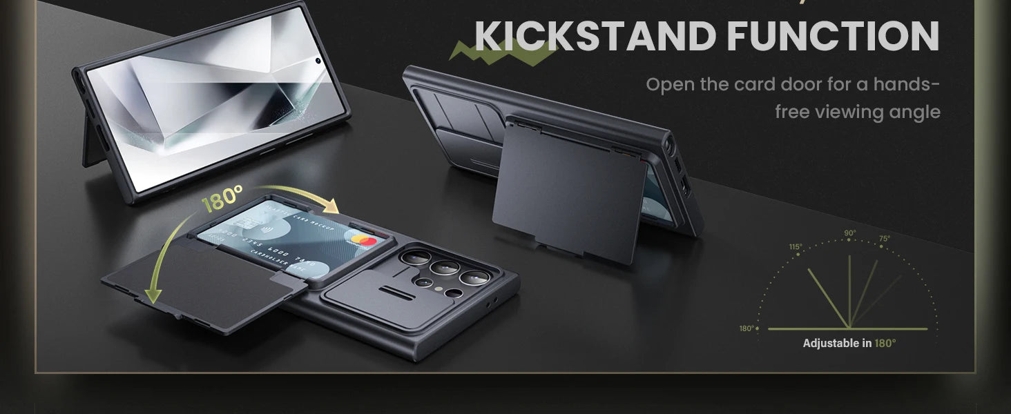 For Samsung Galaxy S24 Ultra Wallet Case With Card Holder Stand Sliding Camera Cover RFID Blocking Rugged Shockproof Protection