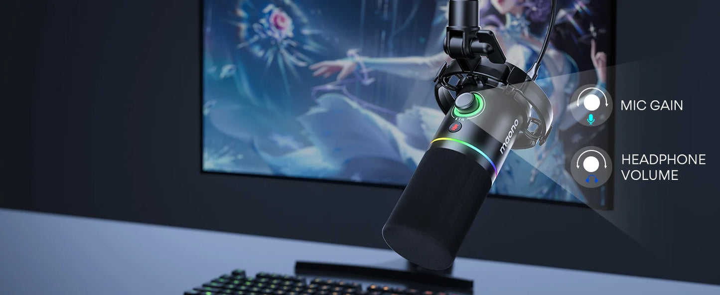 XLR USB Dynamic Microphone For Gaming Recording Streaming Youtube Metal Mic With Software Tap-to-Mute Gain Knob PD200X