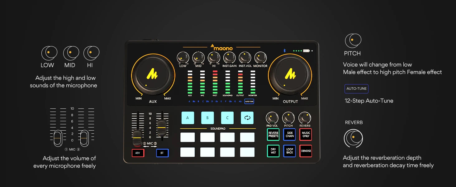 AME2 Audio Interface Sound Card DJ Mixer All in One Portable Podcast Studio for Recording,Live Streaming,Youtube,Guitar,PC