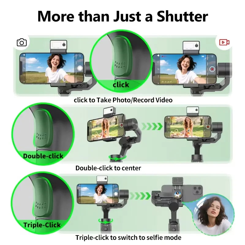 S6 3-Axis Gimbal Gesture control & fill light for smooth vlogs, streams & selfies. Compact & durable, perfect for creator