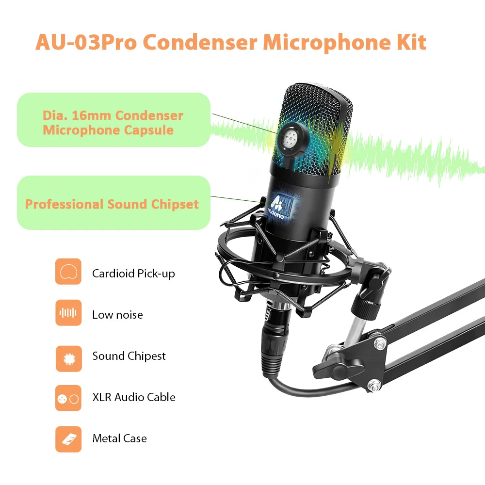XLR Condenser Microphone Professional Studio Cardioid Microphone Kit Podcast Streaming Mic for Broadcast YouTube Recording