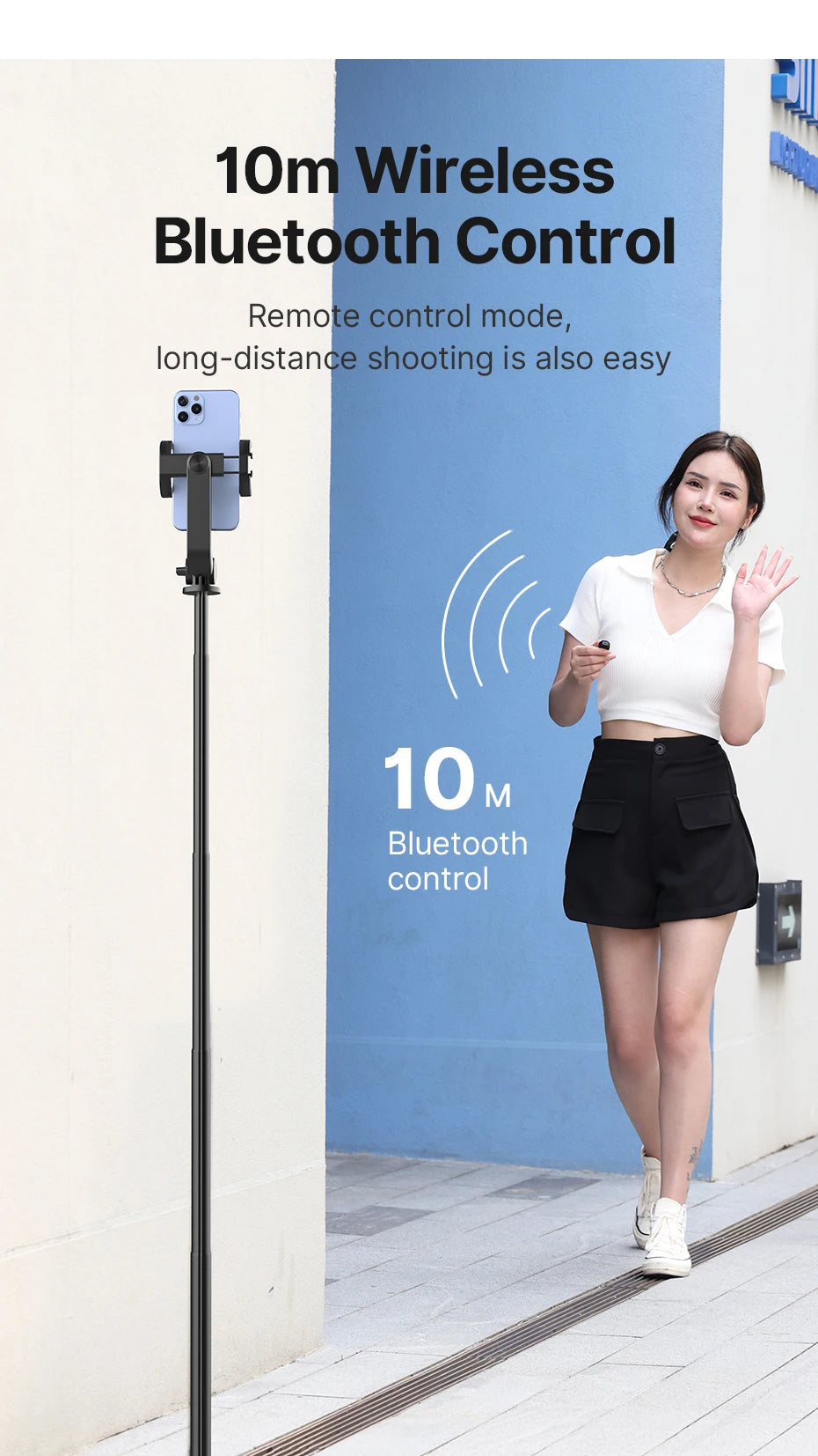 1.5m Bluetooth Wireless Selfie Stick Tripod Monopod for Smartphone GoPro Hero 12 11 10 9 8 insta360 X3 DSLR Camera