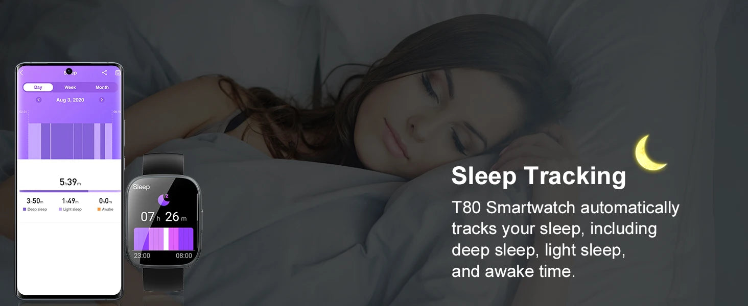 1.95'' Multifunctional Smart Watch Fitness Sports Bracelet Sleep Monitor IP68 Waterproof T80 Smartwatch