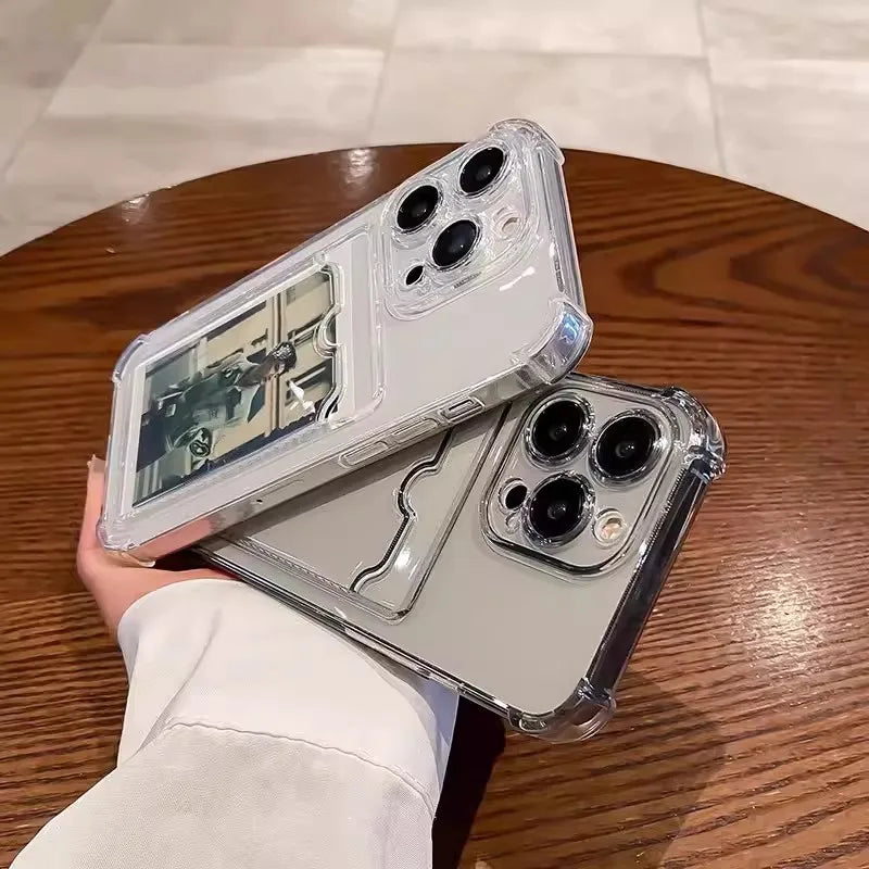 Phone Case For iPhone 17 16 15 14 16E Transparent Card Slot Bag Holder Shockproof Wallet Cover