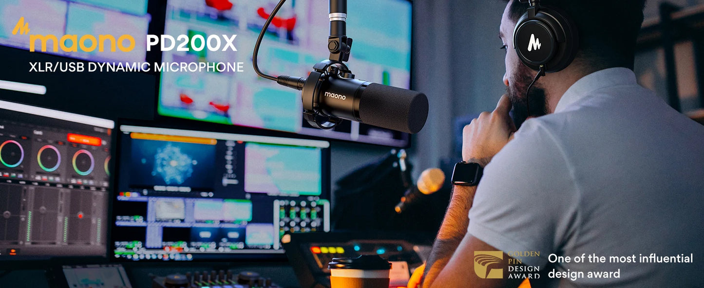 XLR USB Dynamic Microphone For Gaming Recording Streaming Youtube Metal Mic With Software Tap-to-Mute Gain Knob PD200X