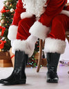 Christmas Santa Claus Boots Cosplay Black Leather Shoes White Plush Cuff Shoes Halloween Christmas Suitable For Men And Women