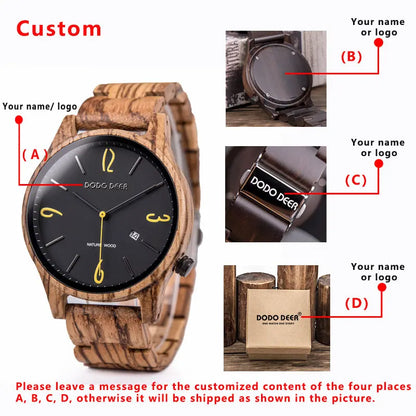 Wooden Wristwatch Wrist Band Man Luxury Calendar Quartz  Simple Date Display Wood Watch