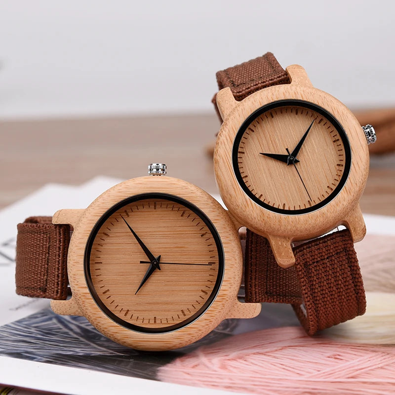 Bamboo Wooden Quartz Wristwatch for Lover Nylon Strap Couple Customize Watches