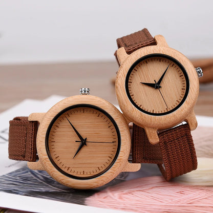 Bamboo Wooden Quartz Wristwatch for Lover Nylon Strap Couple Customize Watches