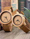 Bamboo Couple Set Quartz Wooden Watches Men Leather Band Lovers's Wood Timepieces