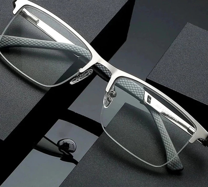 Reading Glasses Men Blue Light Glasses Metal Half Frame Presbyopia Eyeglasses Frame Mens Bussiness Computer Eyewear