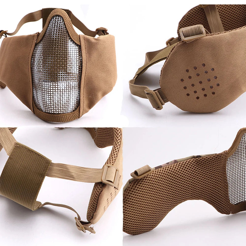 Airsoft Face Mask With Ear Mesh Face Breathable Mouth Mask Tactical Paintball Softair Protective Mask Shooting Hunting Equipment