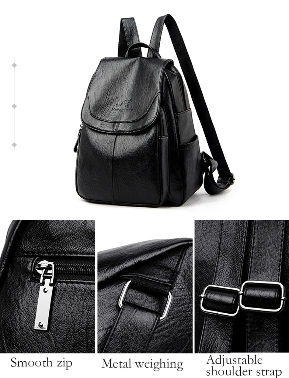 Soft Leather Backpacks Vintage Female Shoulder Bags Casual Travel Ladies Bagpack School Bags