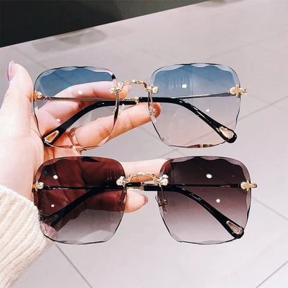 Refined Rimless Cut Square Sunglasses For Women Fashion Personality Two-Color Sunglasses